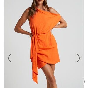 Showpo (4) NWT NIANA MINI DRESS - DRAPE ONE SHOULDER DRESS IN ORANGE runs small